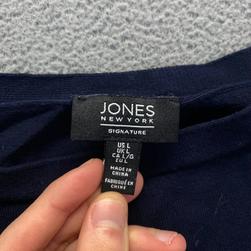 Jones New York Women's Size L Navy Striped Nautical 3/4 Sleeve Shirt Top Coastal - Picture 2 of 11